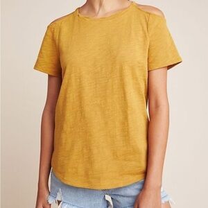 Anthropologie Maeve Women’s Mustard Cutout Shoulder Tee